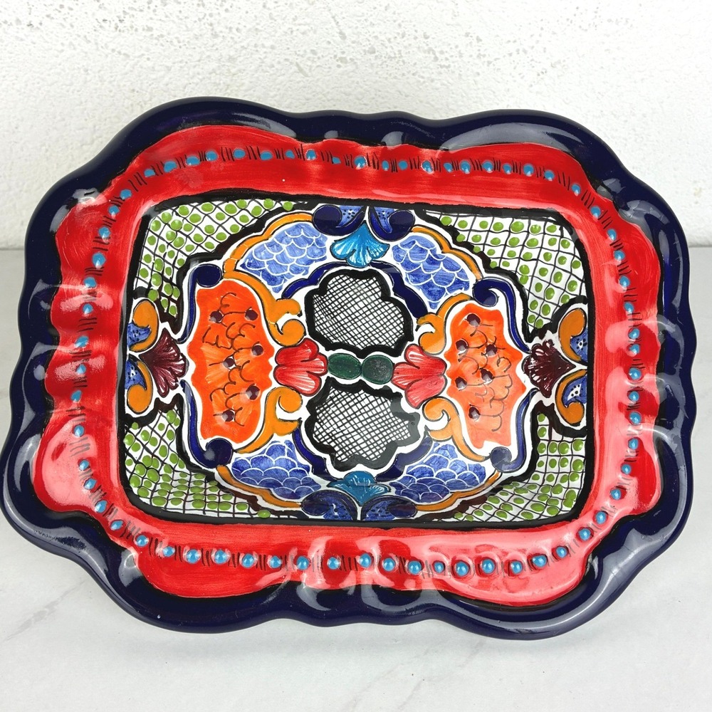 Talavera Del Carmen Multicolor Scalloped Dish - 9.5" - Hand Painted Floral Boho